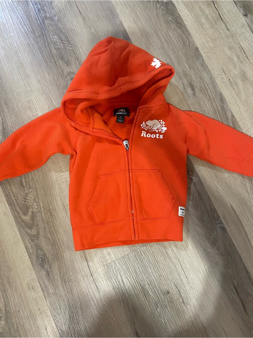 Roots Kids Bright Orange Zip Hoodie with White Logo